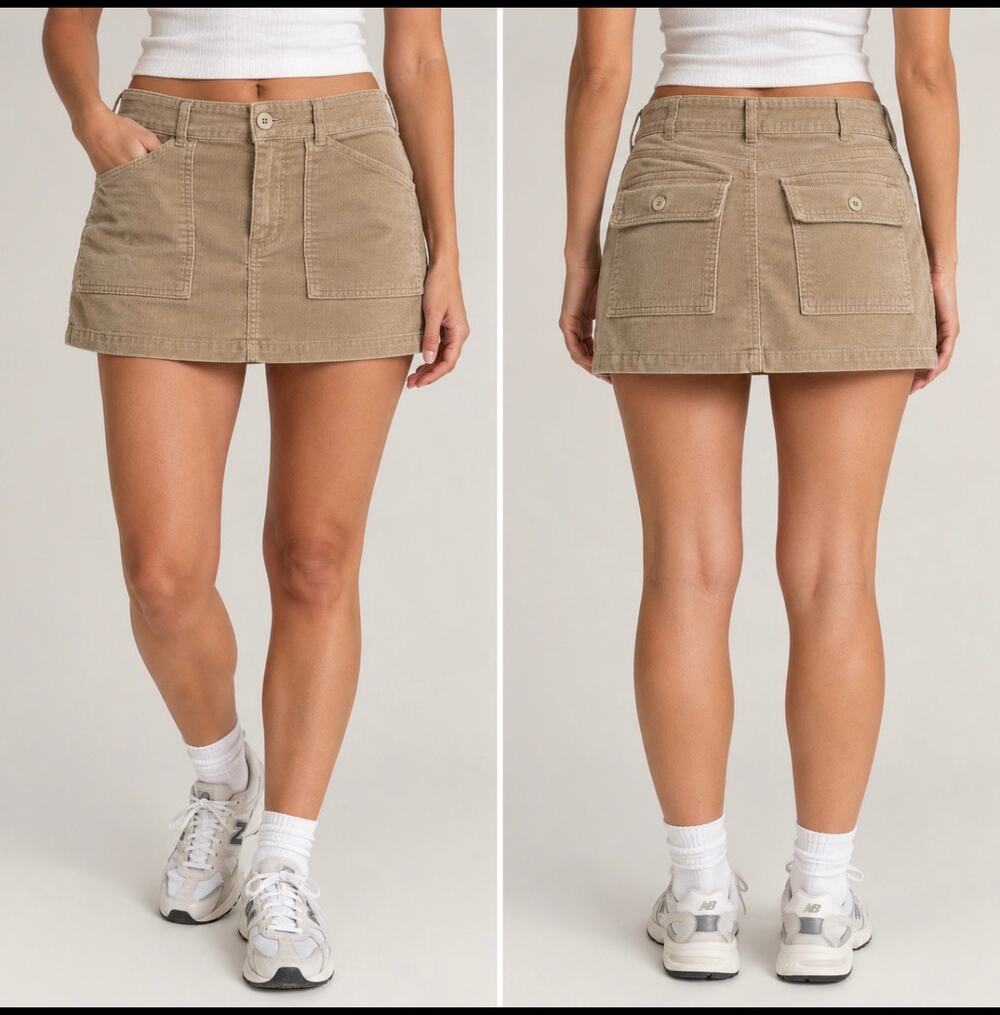 Blue Asphalt Y2K Corduroy Mini Skirt Tan Cotton Micro Mini Size 3 Juniors